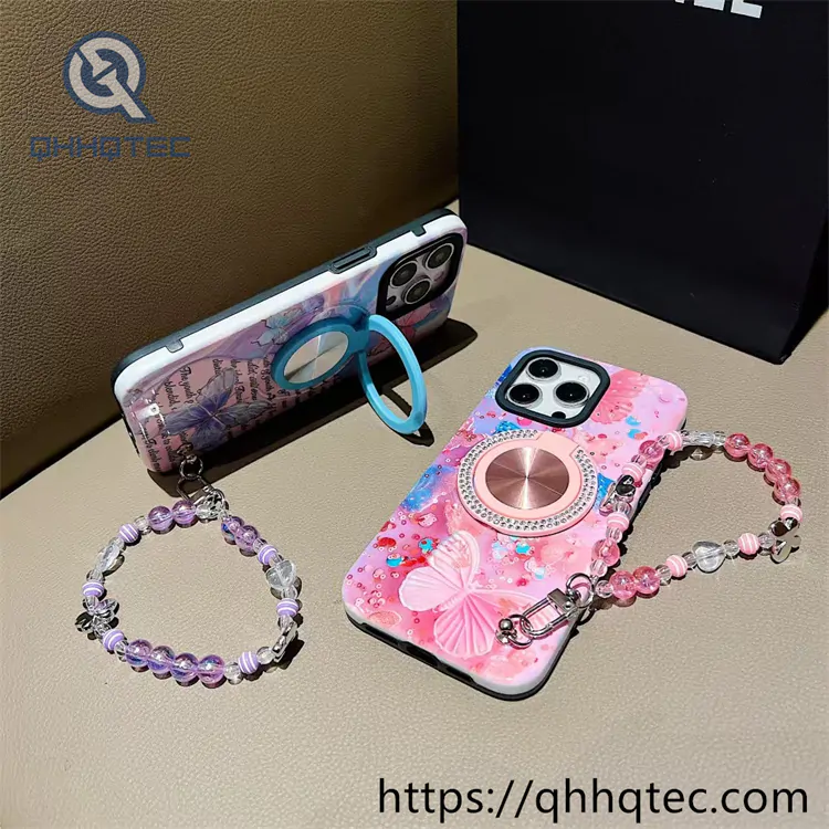 2 in 1 flower case diamonds bracket with lanyard