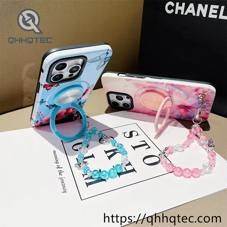 2 in 1 flower case diamonds bracket with lanyard