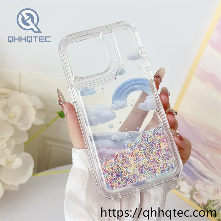 2 in 1 flowing beads rainbow color mobile phone case