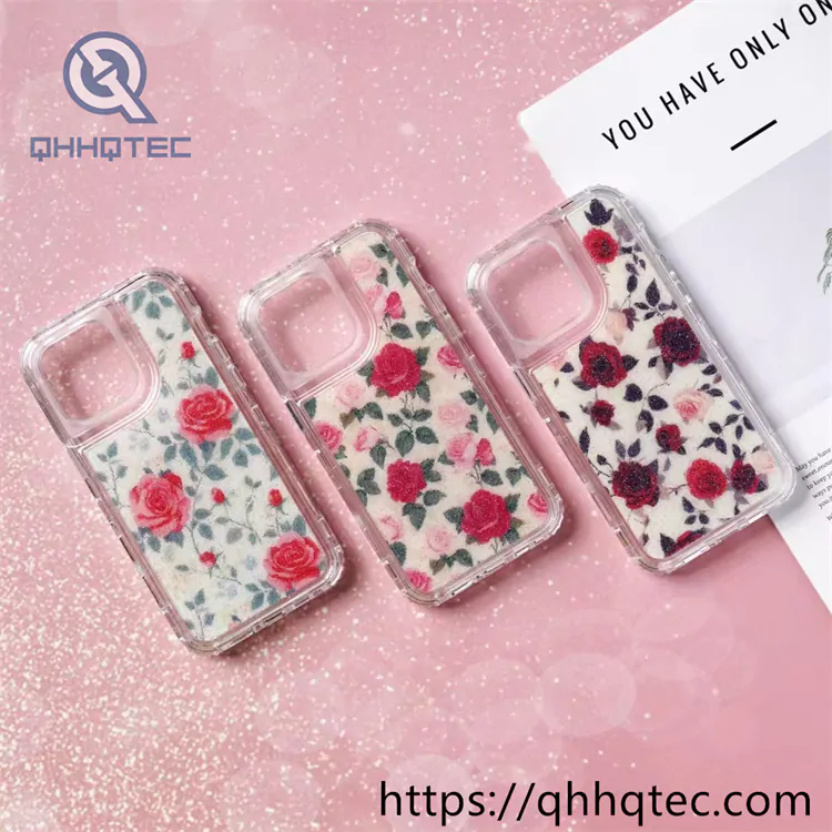 colorful rose patterns 3 in 1 glitter case