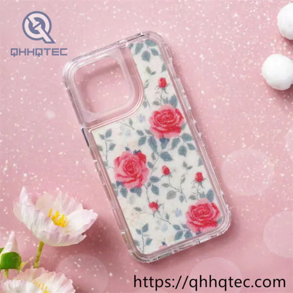 colorful rose patterns 3 in 1 glitter case