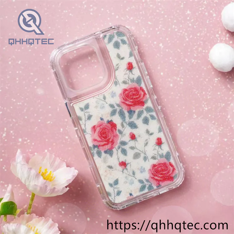 colorful rose patterns 3 in 1 glitter case