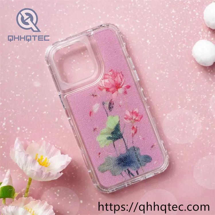 colorful rose patterns 3 in 1 glitter case