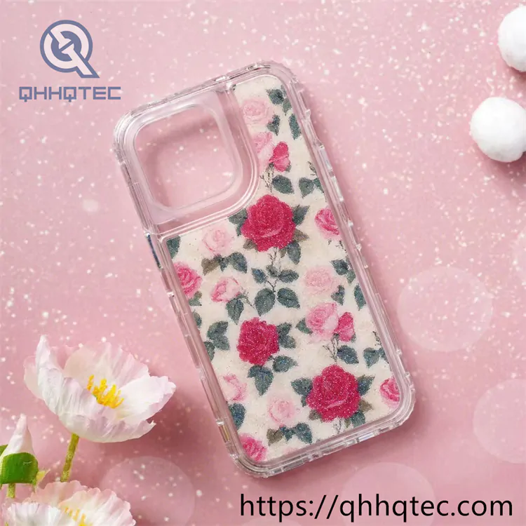 colorful rose patterns 3 in 1 glitter case