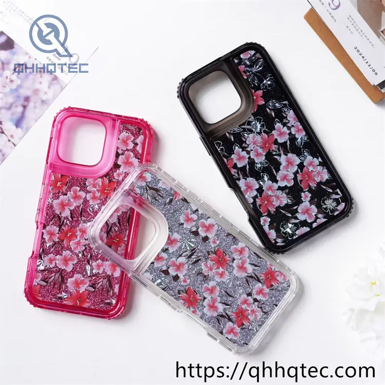 colorful frames flowers 3 in 1 glitter case