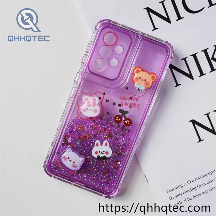 sequins quicksand 3 in 1 case with decoration