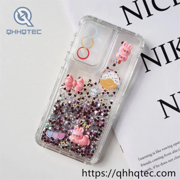sequins quicksand 3 in 1 case with decoration
