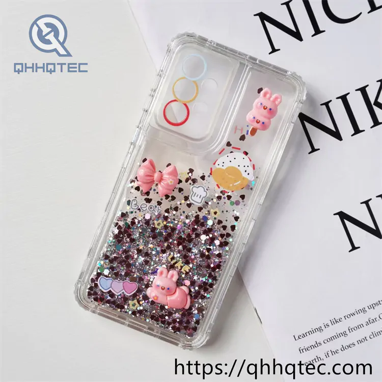 sequins quicksand 3 in 1 case with decoration