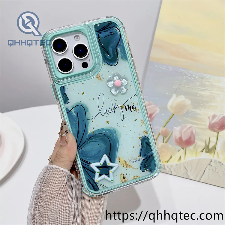 colorful 3 in 1 paintings phone case flower decoration
