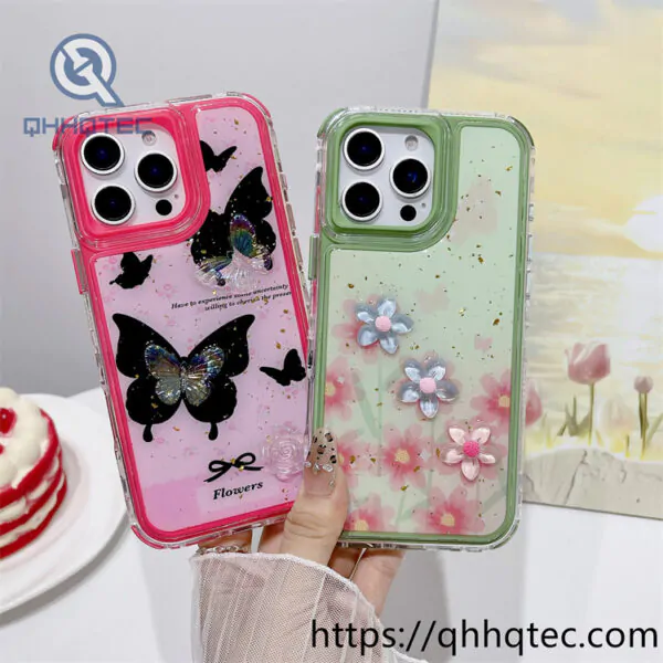 colorful 3 in 1 paintings phone case flower decoration