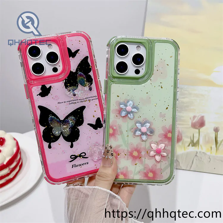 colorful 3 in 1 paintings phone case flower decoration