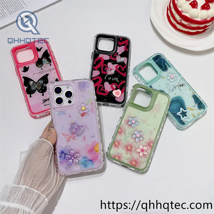 colorful 3 in 1 paintings phone case flower decoration