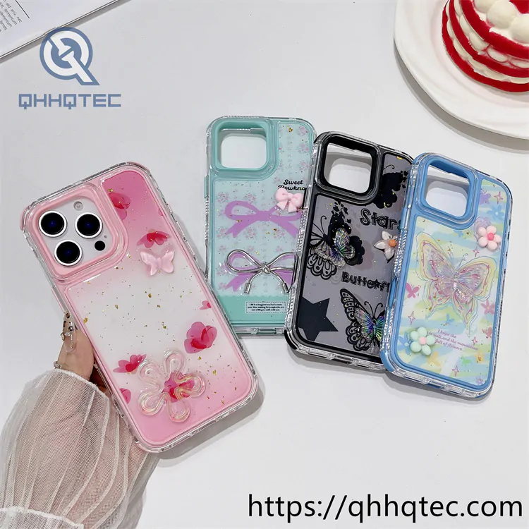 colorful 3 in 1 paintings phone case flower decoration