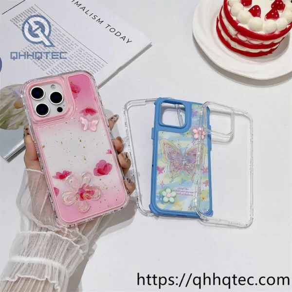 colorful 3 in 1 paintings phone case flower decoration