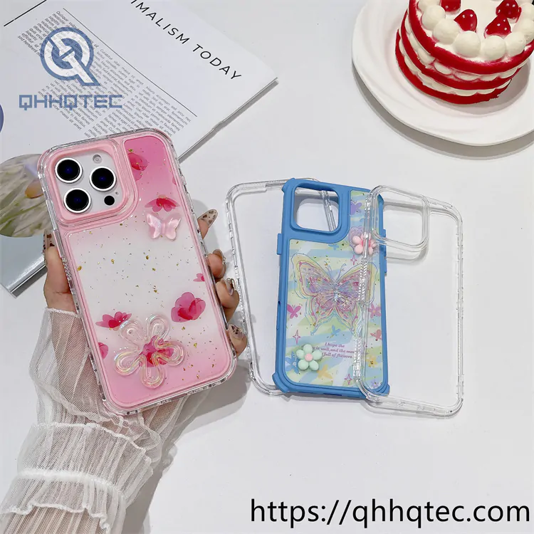 colorful 3 in 1 paintings phone case flower decoration