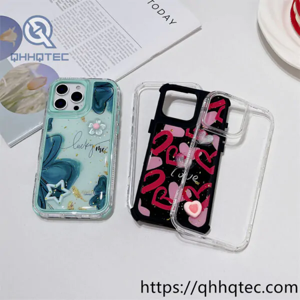 colorful 3 in 1 paintings phone case flower decoration