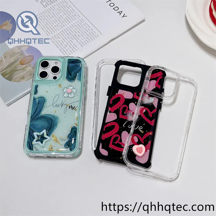 colorful 3 in 1 paintings phone case flower decoration