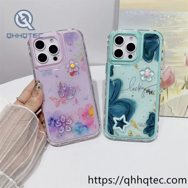 colorful 3 in 1 paintings phone case flower decoration