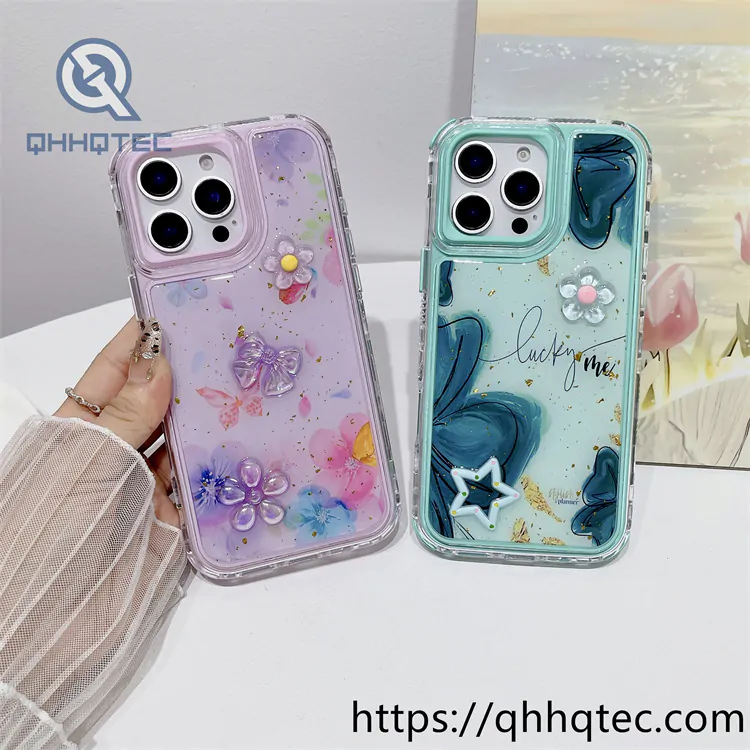 colorful 3 in 1 paintings phone case flower decoration