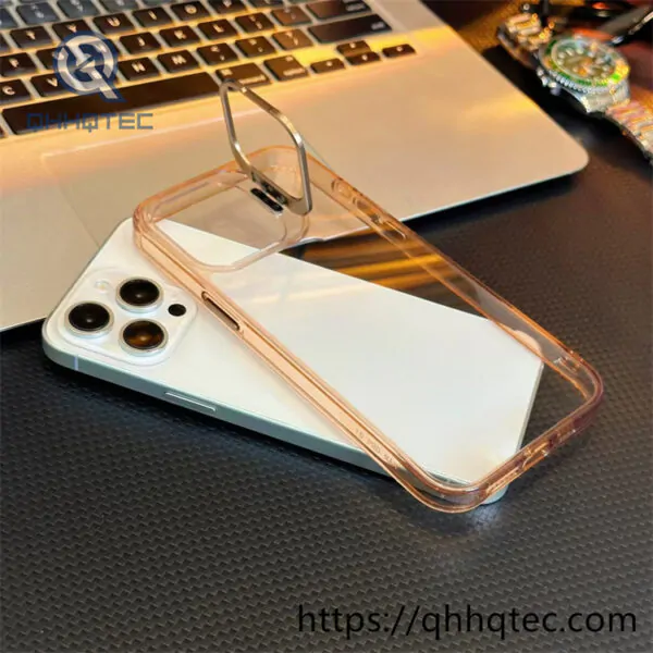 high transparent phone case with len bracket