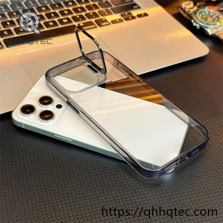 high transparent phone case with len bracket