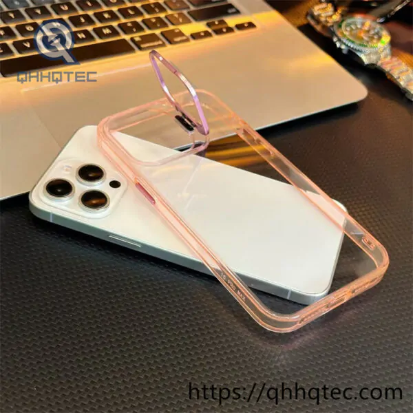 high transparent phone case with len bracket