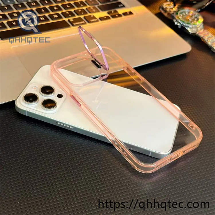 high transparent phone case with len bracket