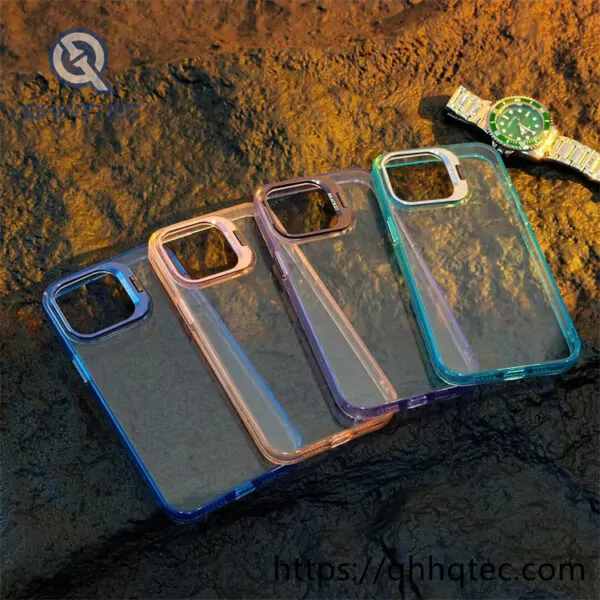 high transparent phone case with len bracket