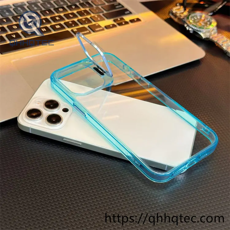 high transparent phone case with len bracket