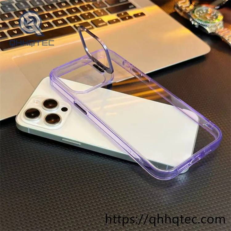 high transparent phone case with len bracket
