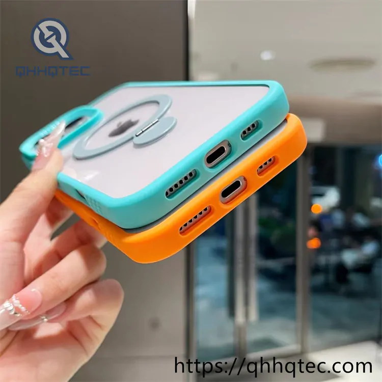transparent case with round metal rotation bracket