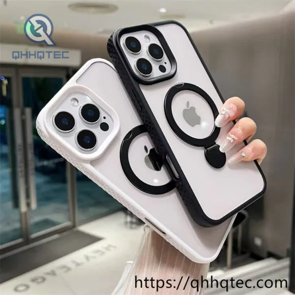 transparent case with round metal rotation bracket