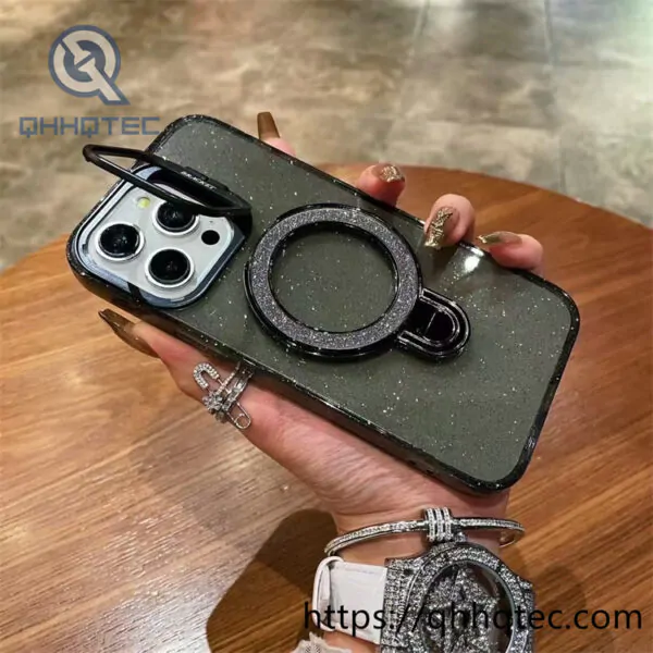 bling transparent case with double holder and metal camera protector