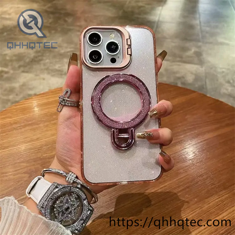 bling transparent case with double holder and metal camera protector