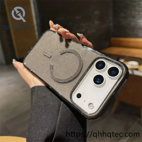 shinning powder magnetic clear cover case