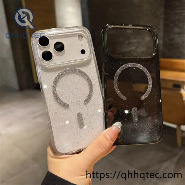 shinning powder magnetic clear cover case