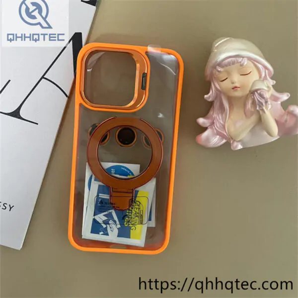 metal bracket transparent double popsocket stand magsafe case