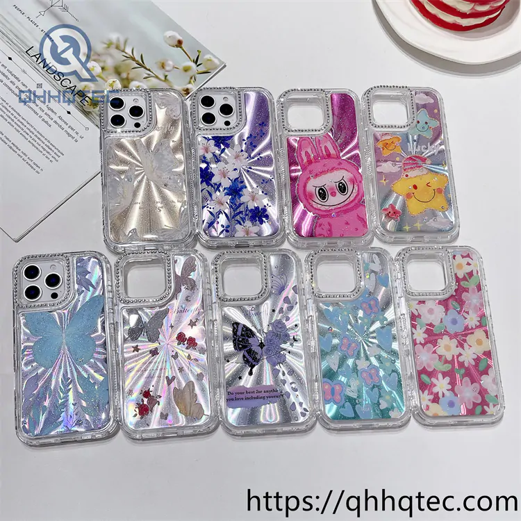 laser light 3 in 1 butterfly flowers labubu case