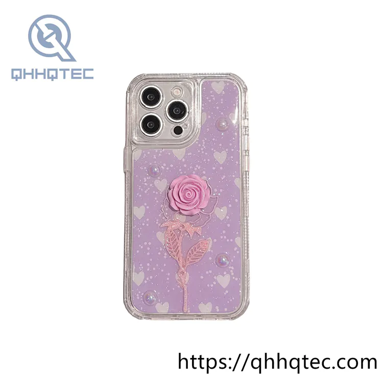 rose 3d decoration 3 in 1 heart phone case