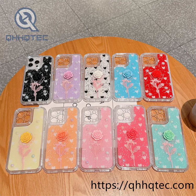 rose 3d decoration 3 in 1 heart phone case