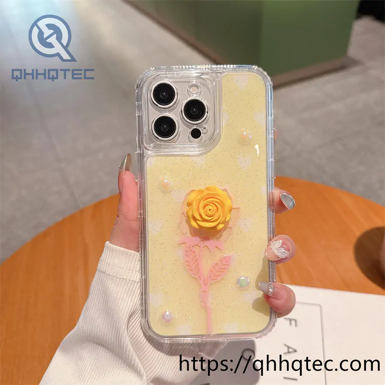 rose 3d decoration 3 in 1 heart phone case