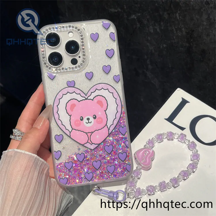 cute animal glitter diamonds chain case