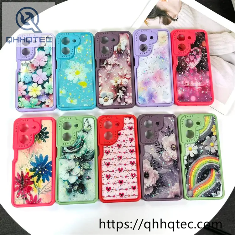flowers heart 3 in 1 glitter custom case