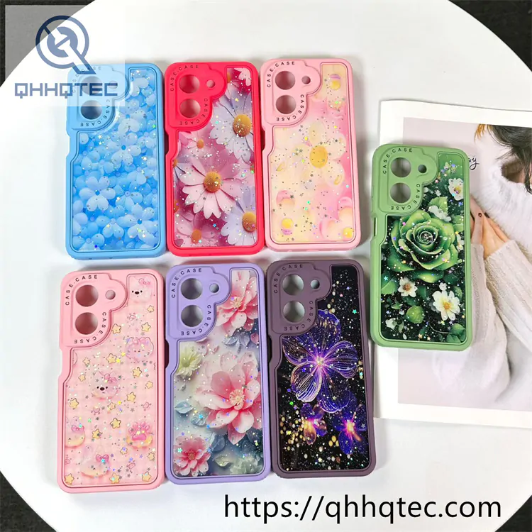 flowers heart 3 in 1 glitter custom case