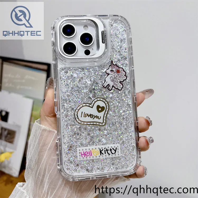 heart unicorn 3 in 1 glitter case