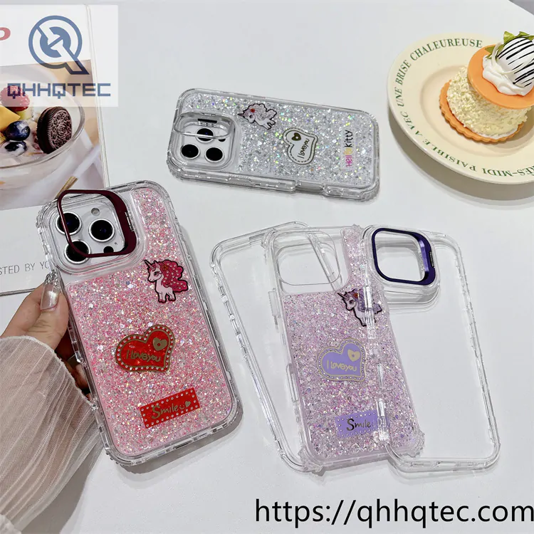 heart unicorn 3 in 1 glitter case
