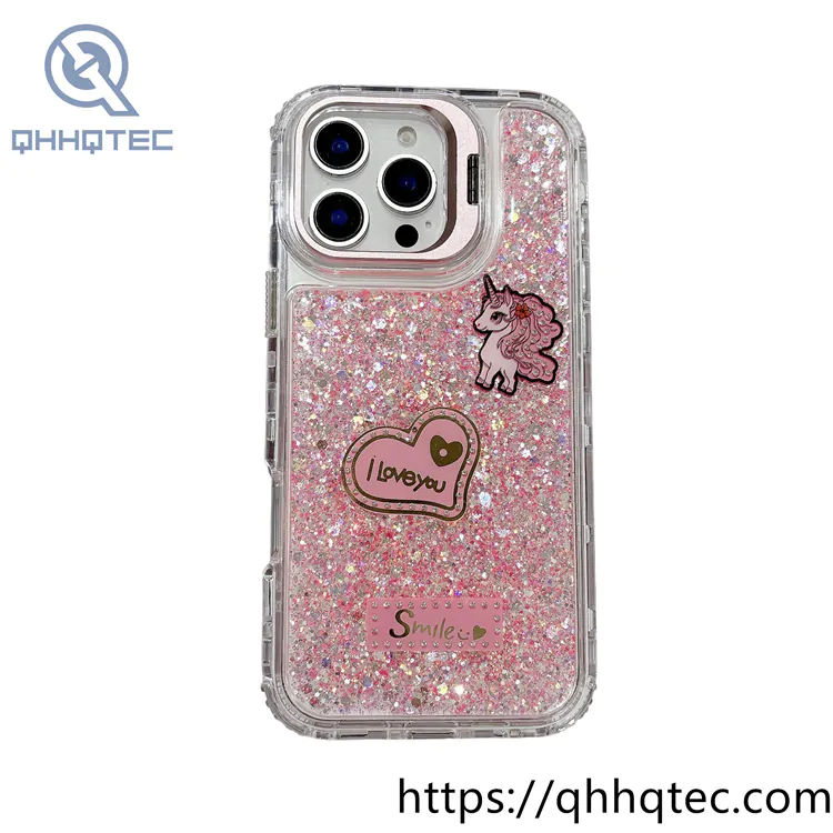 heart unicorn 3 in 1 glitter case