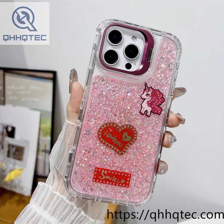 heart unicorn 3 in 1 glitter case