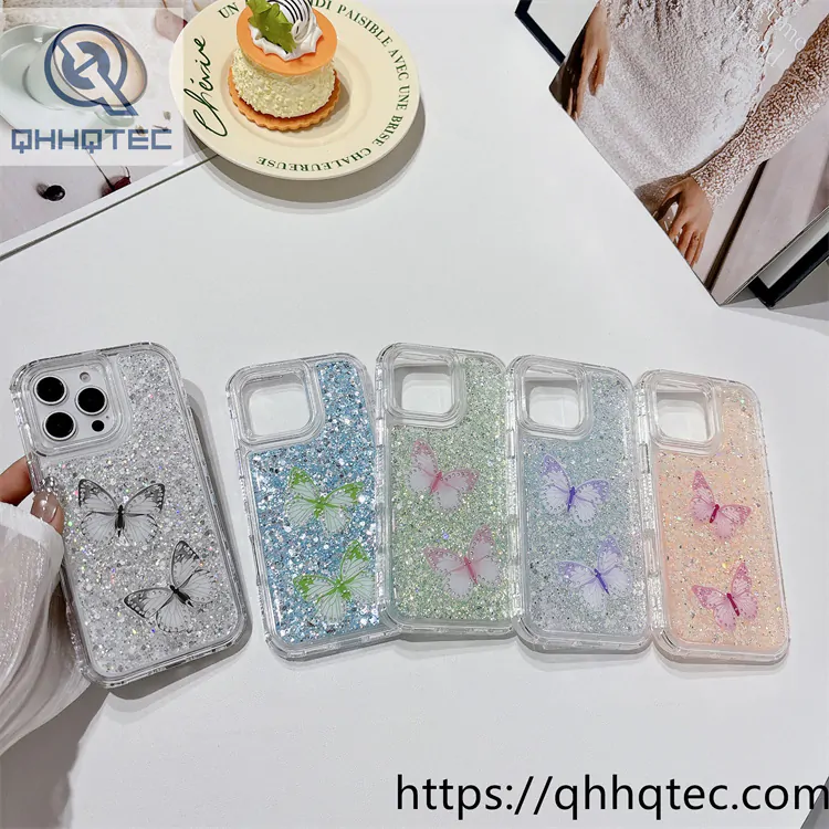 simulated butterfly 3 in 1 glitter case