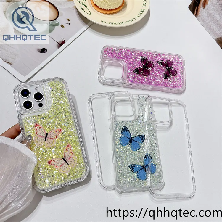 simulated butterfly 3 in 1 glitter case